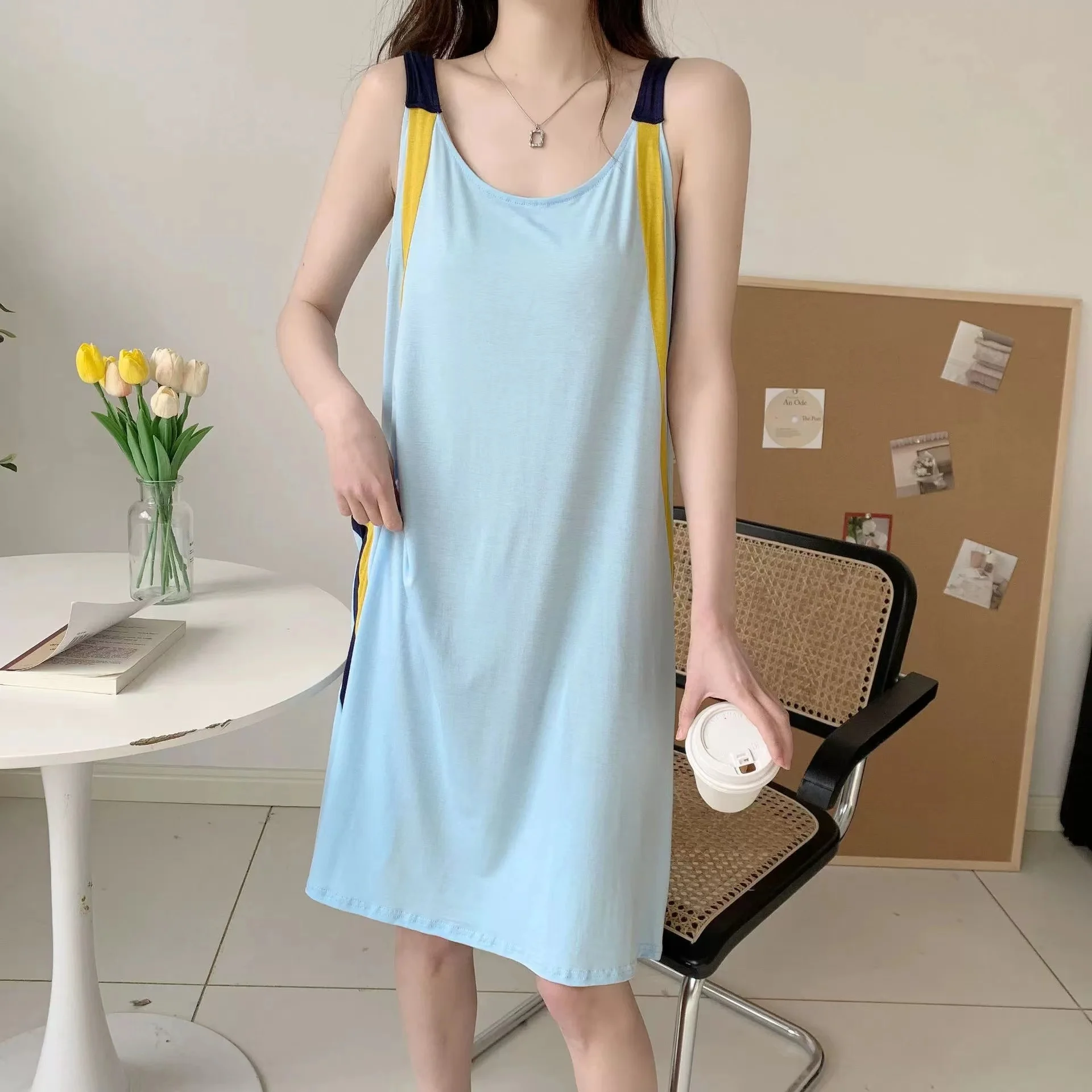 

Хлопковая рубашка-жилет с круглым вырезом, без рукавов