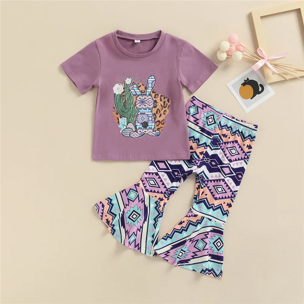 

Комплекты одежды для маленьких девочек с рисунком зайца, брюки-клеш в стиле бохо, расклешенные брюки, нижняя детская юбка с колокольчиком, Д...