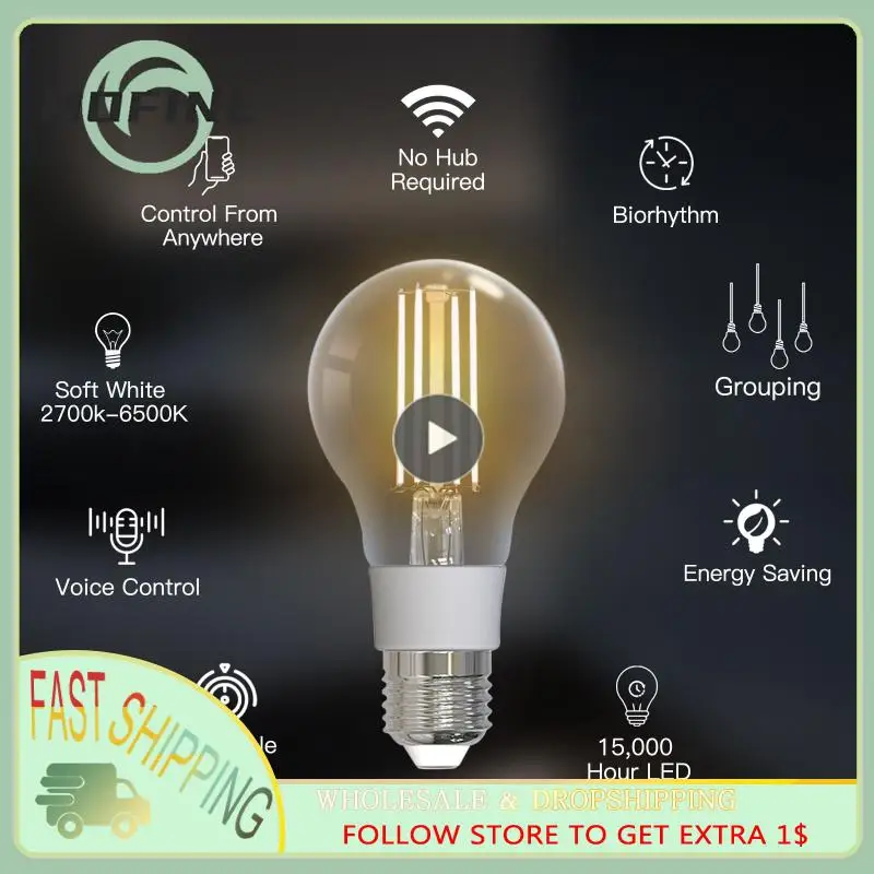 

1~5PCS Tuya WiFi E27 7W Smart Filament Bulb LED Light Lamp Dimmable Lighting Smart Life Alexa Google Voice Control 2700K-6500K