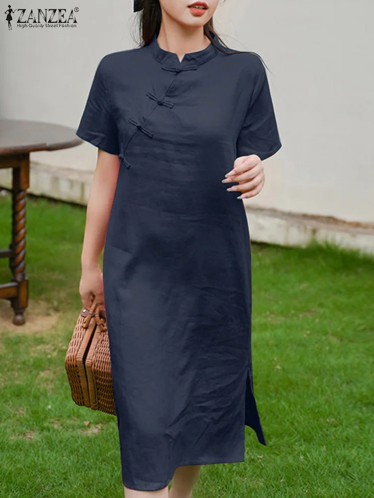 Женское винтажное платье с круглым вырезом элегантное однотонное хлопковое