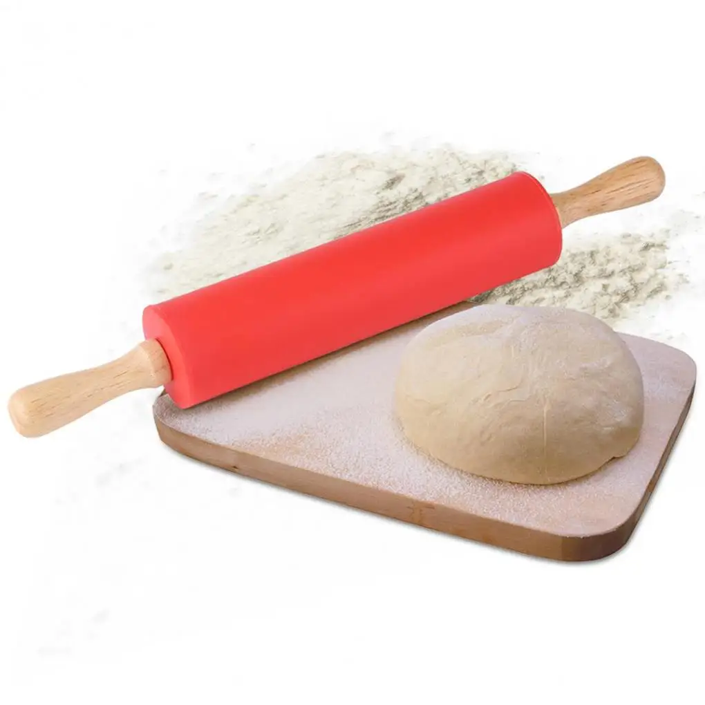 Антипригарная силиконовая скалка для помадки 3 размера деревянная ручка бара