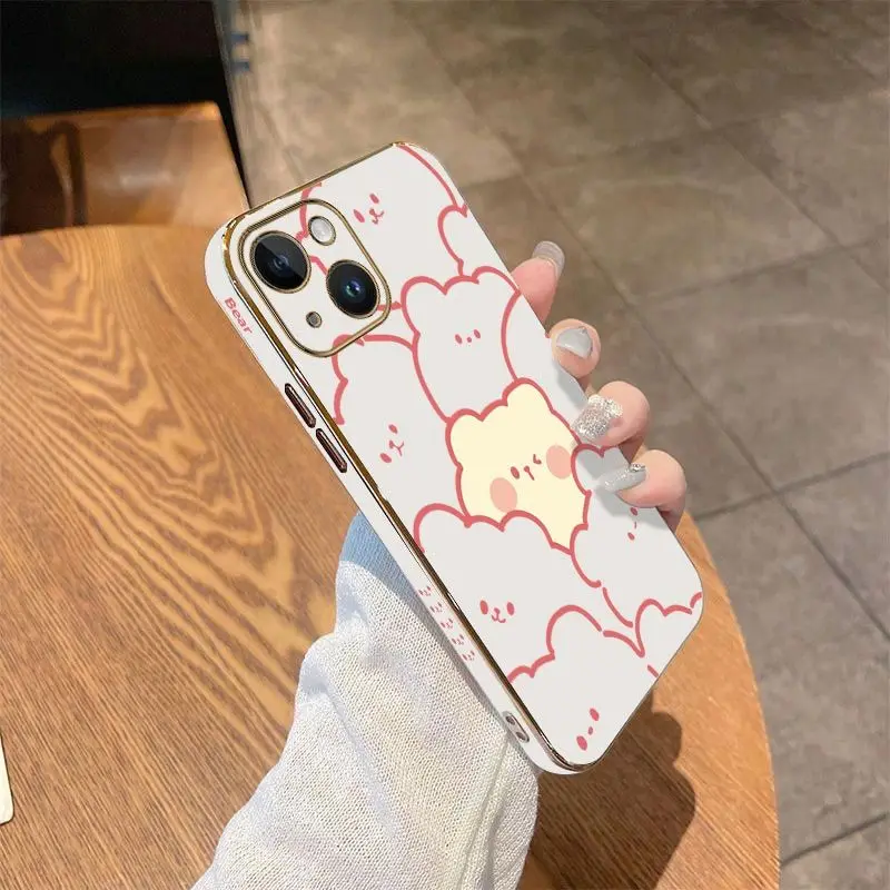 Stacking Bear Luxury Plating Phone Case For iPhone 14 13 12 11 Plus Pro Max Mini X XR XS SE2020 8 7 6 6S Plus Cover