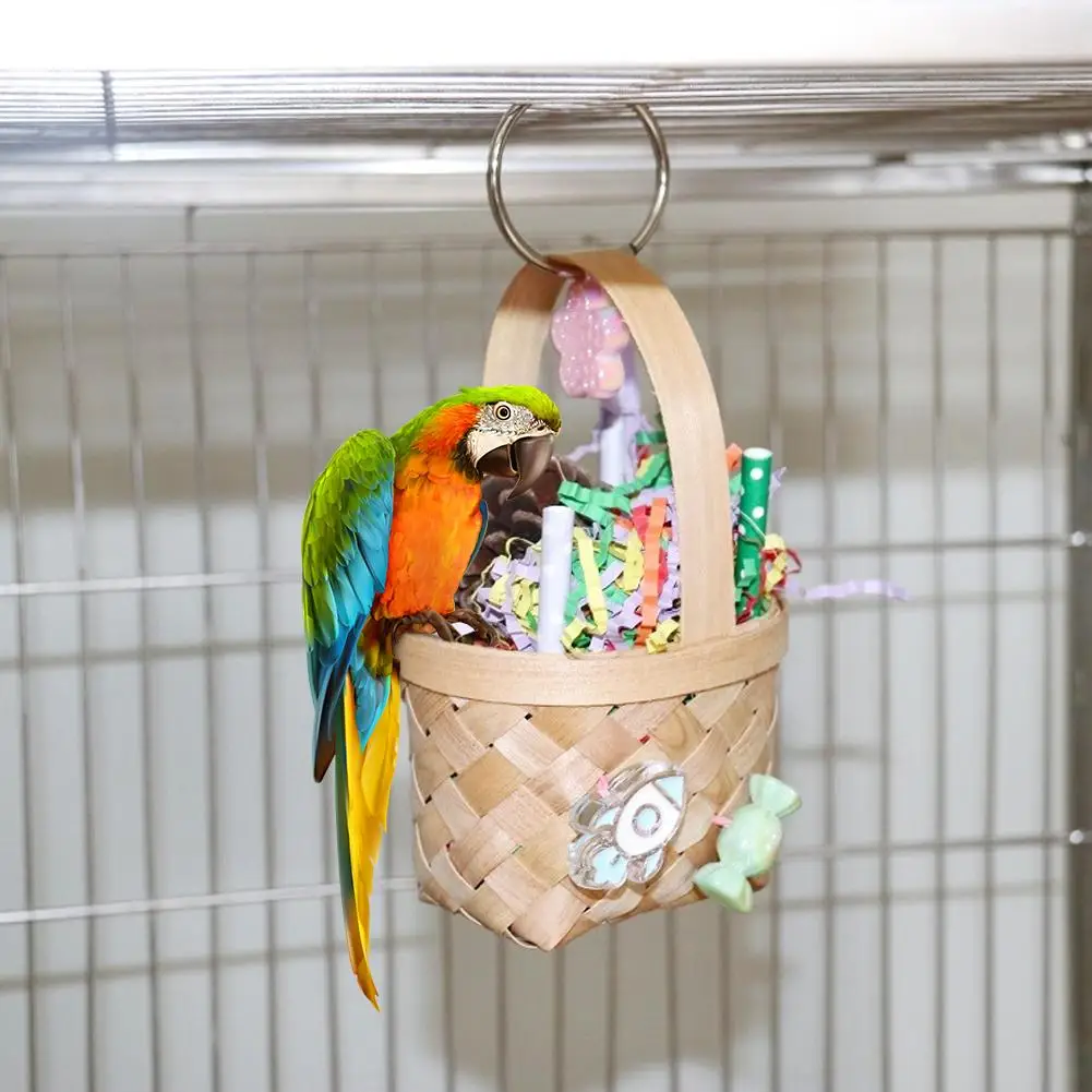 

Parrot Colorful Foraging Basket Hanging Chewing Toys Bird Cage Accessories For Parakeet Conure Lovebird Cockatiel Birds