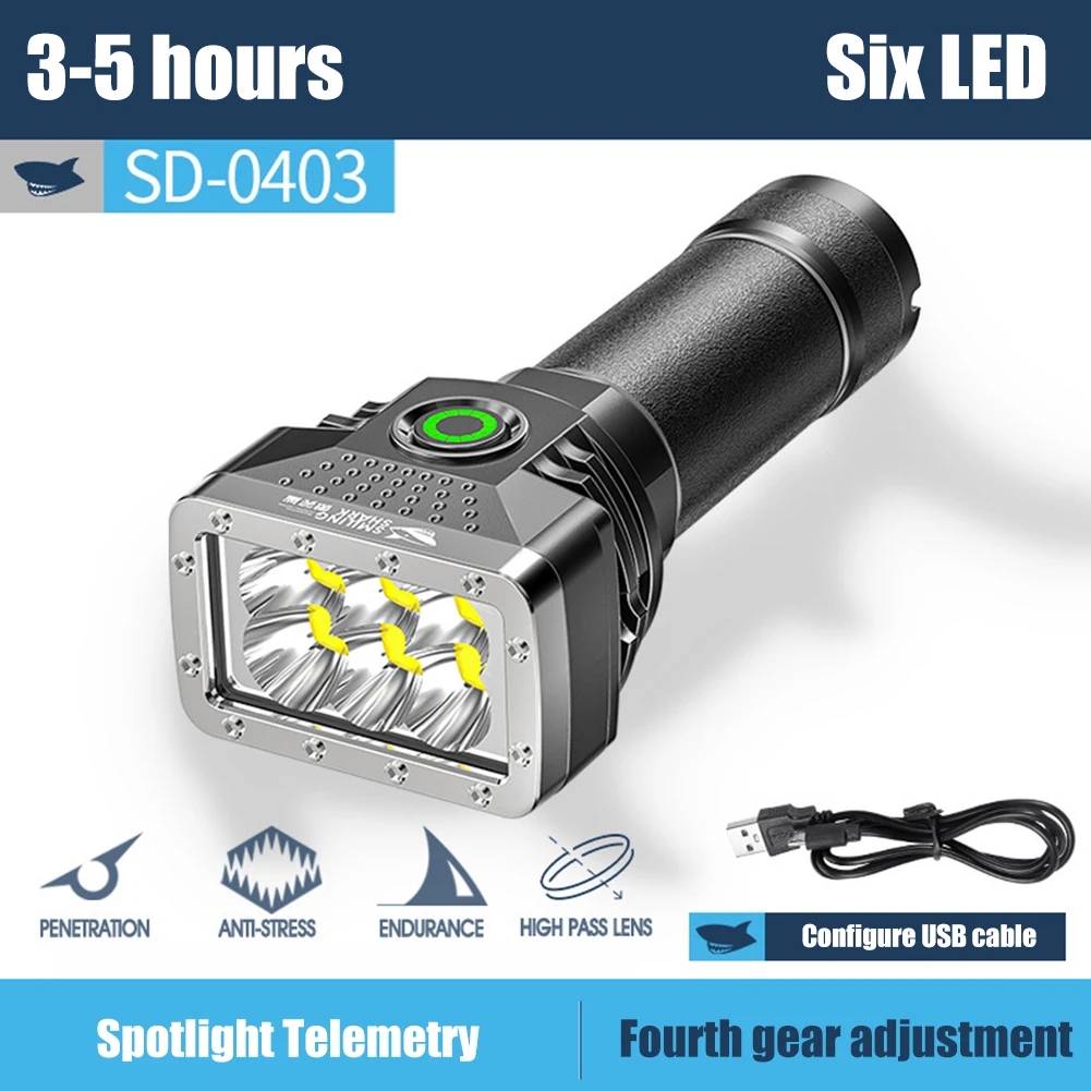 

6LED Flashlight USB Rechargeable Emergency Flashlight High Brightness for Outdoor Camping Lamp Fishing Working Adventure Torch