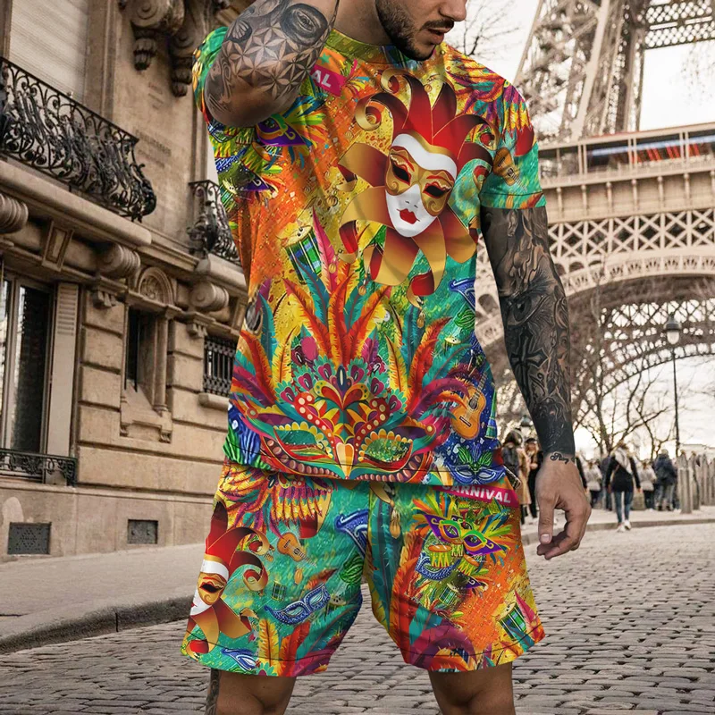 2023 Summer Men's Latest Hawaiian Harbor Suit 3D Pattern Men's 2-Piece Sports Short Sleeve Street Fashion T-shirt Popular Suit