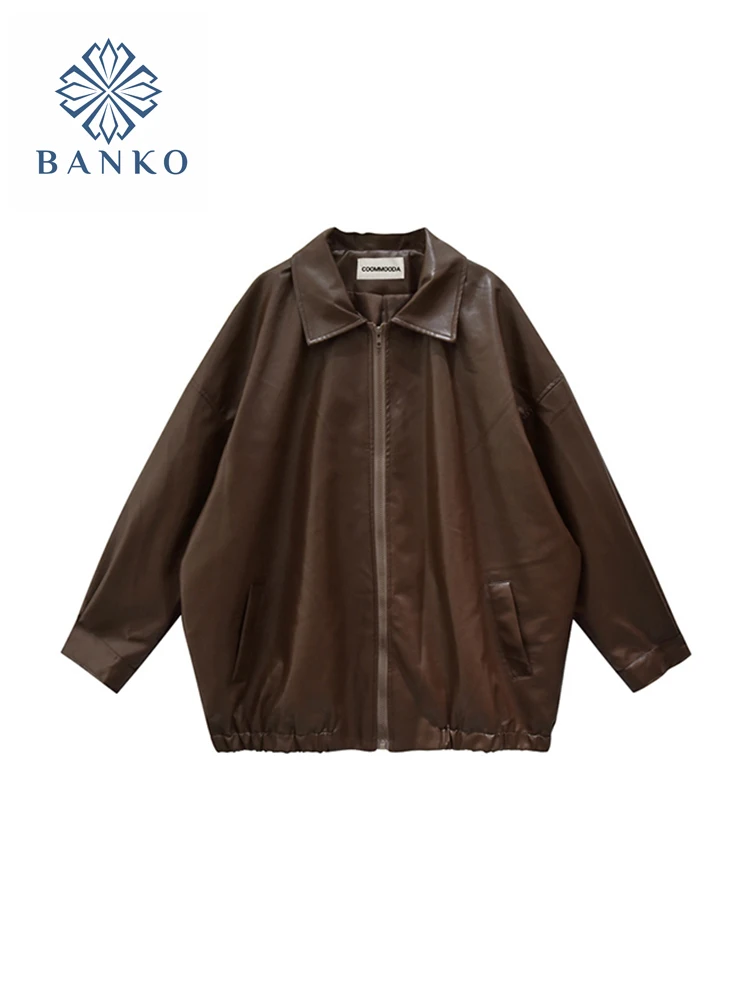 

Женская куртка-бомбер с лацканами, куртка из искусственной плиссированной кожи в стиле хип-хоп, уличная одежда в стиле Харадзюку в стиле пэч...