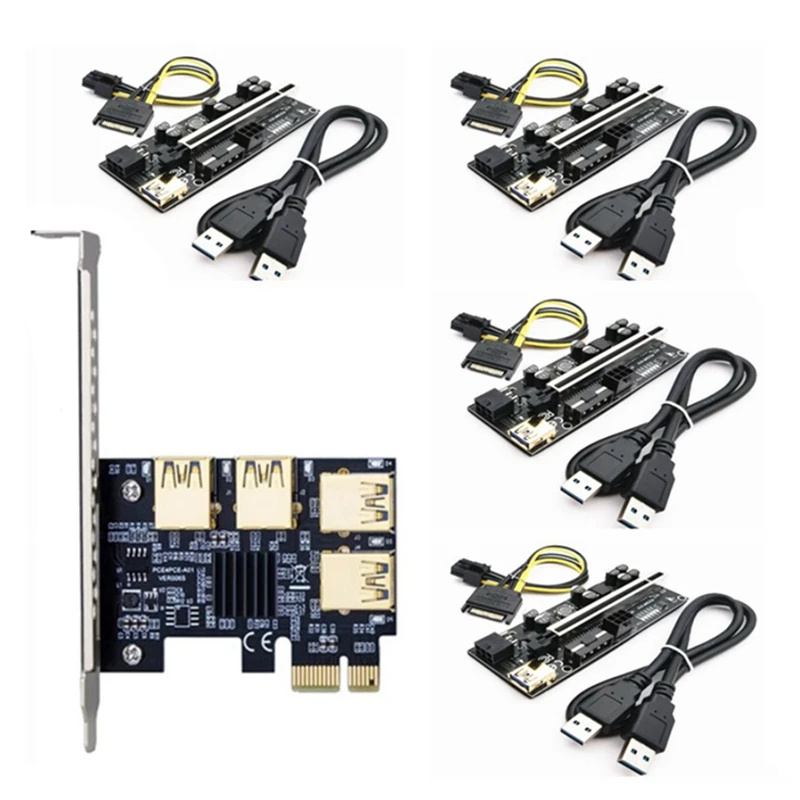 

PCIE 1X к 4 Pci-Express адаптер + VER010 Plus Райзер карта USB3.0 к PCI-E 1X To16x графическая карта Удлинительный кабель для майнинга CNIM Ho