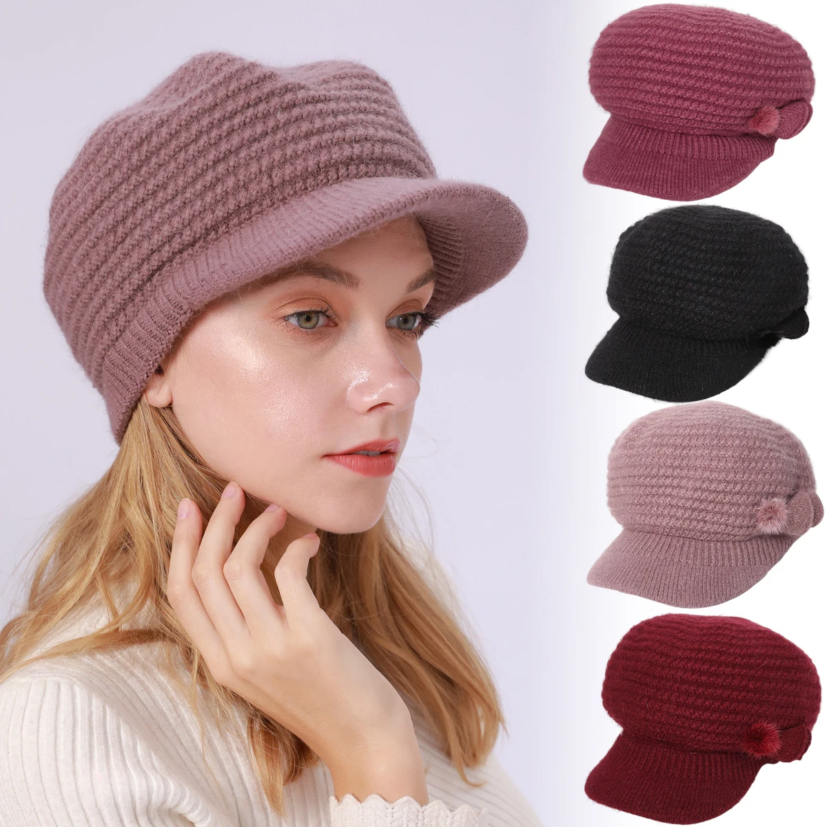 

Зимний однотонный берет, шапка с удобной флисовой шерстью кролика для друзей, семьи, соседей, подарок, распродажа