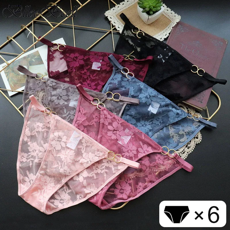 

Full Lace Women Underwear Sexy Hollow Out Panties Girls Low Rise Briefs Soft Cotton Crotch Solid Color Tanga Ladies Lingerie 6pc