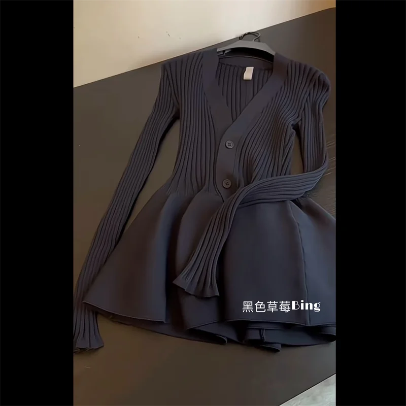 Осень 2024 французский пуловер высокого класса свитер с V-образным вырезом вязаный