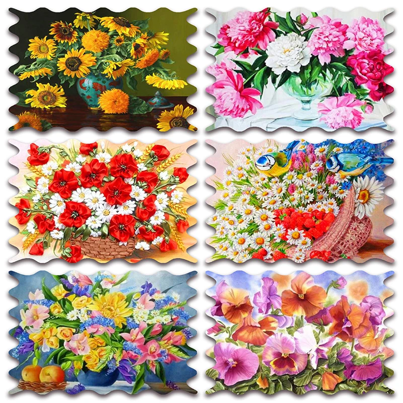 

New Full Diamond painting mosaic embroidery Flower begonia sunflower Peony Daisy Orchid Basket vase Cross stitch Home decor E272