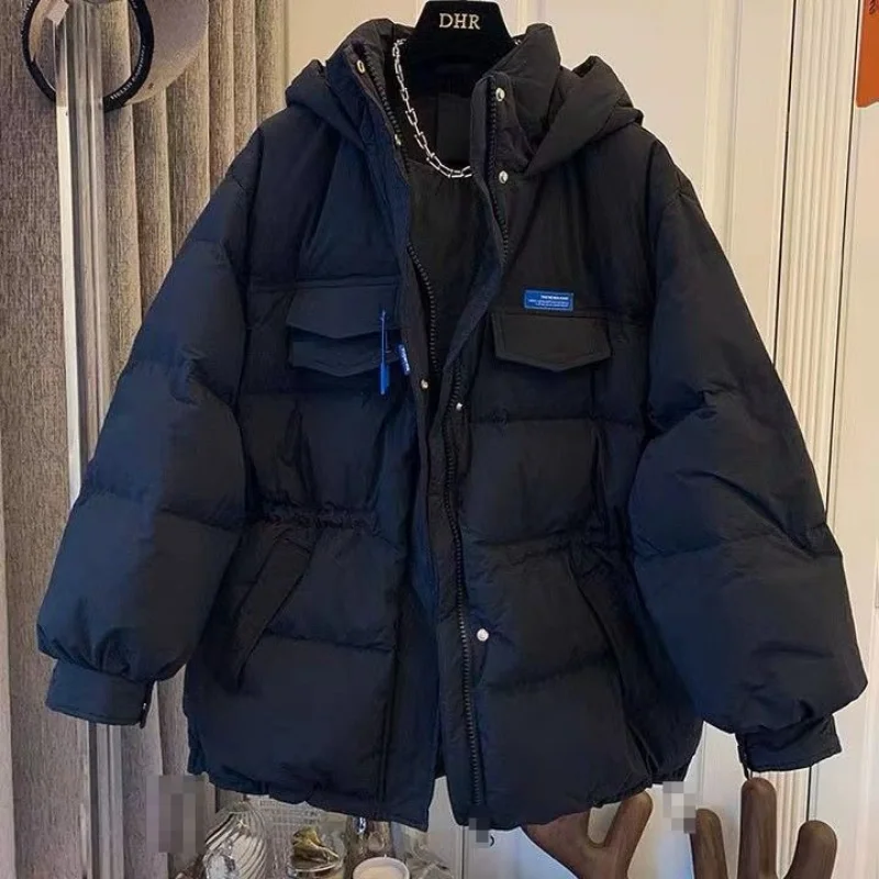 Winter Women Coat Puff Jacket Parka Long Sleeve Warm Thicker Adjustable Waist Hooded Cotton Jacket Loose Korean Fashion Coat