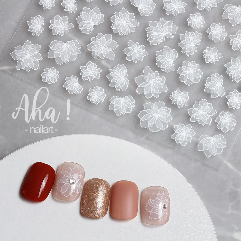 

1pcs 3D Translucence Nail Stickers White Flower Cloud Star Moon Adhesive Slider For Manicure Kawaii Nail Art Decal Foil Decorati