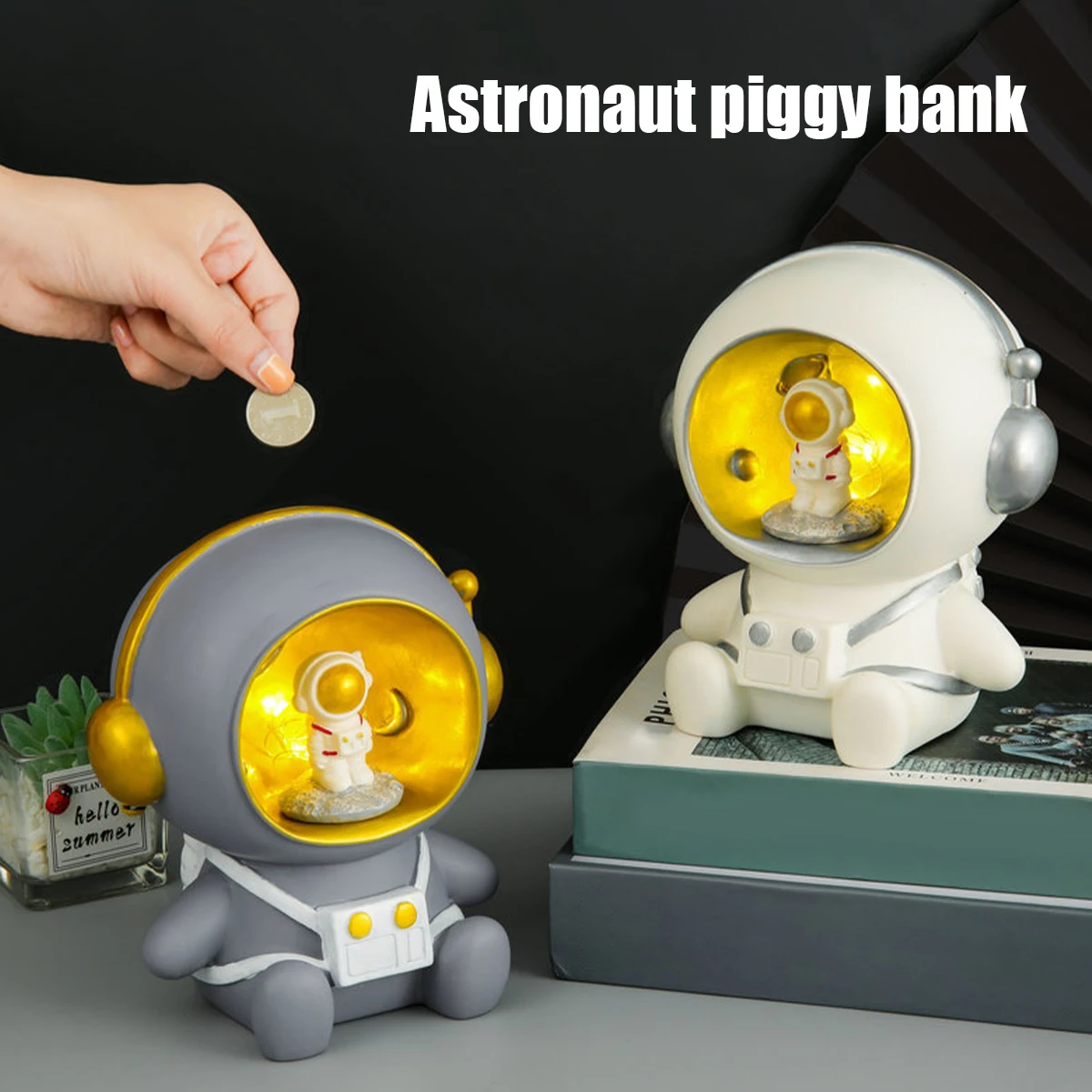 

Cute Astronaut Piggy Bank Night Light Spaceman Money Bank Operated Coin Astronaut Desk Ornament Bedside Light Decor for Home