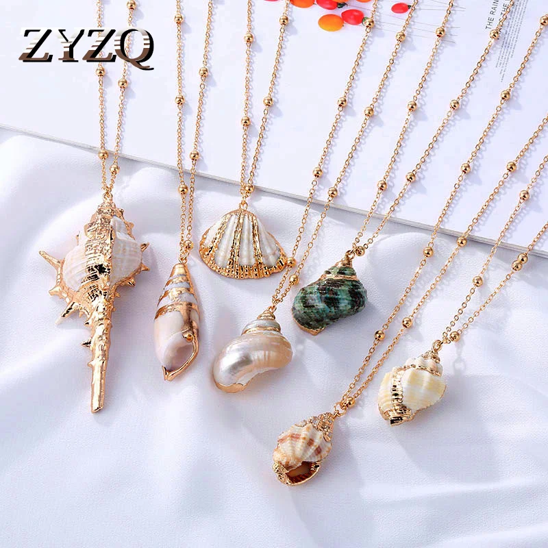 

ZYZQ Bohemian Conch Shell Necklace For Women Sea Beach Shell Chain Pendant Necklace Collier Femme Shell Summer Jewelry