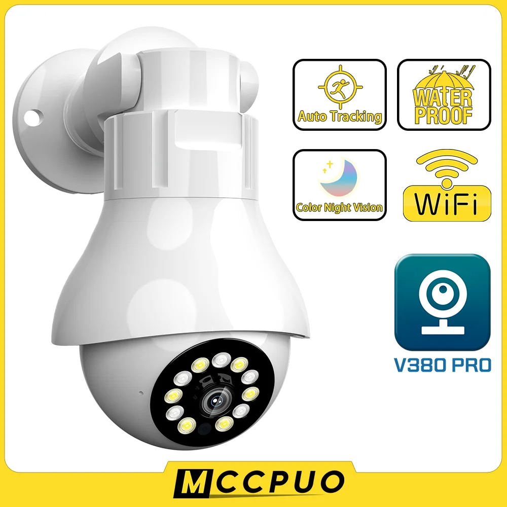 

Mccpuo 4MP E27 Bulb WIFI Surveillance Camera Auto Tracking 360 Outdoor PTZ IP Camera CCTV 30M Night Vision Video Security Canera