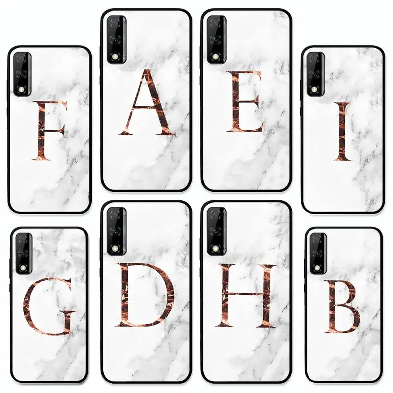 

Marble Alphabet Phone Case for Huawei Y 6 9 7 5 8s prime 2019 2018 enjoy 7 plus