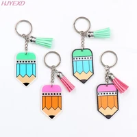 1pcs kh1048 50mm pencil keychain with tassel double faces printed teacher appreciation gift plaid acrylic