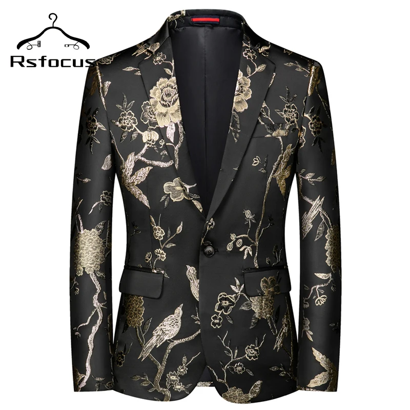 Rsfocus Luxury Floral Blazer Masculino Americana Hombre Mens Stage Wear Autumn Blazer Man Flowers Blazers Casual Slim Fit XZ061
