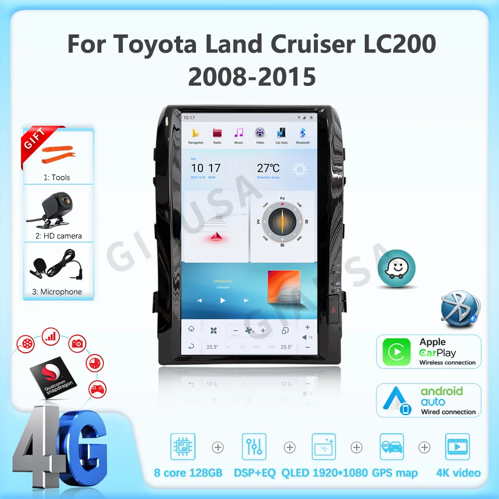 Автомагнитола для Toyota Land Cruiser 128-2015 2008 ГГц 16 дюймов Android 12