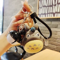 cartoon bell keychain voiced vinyl cute my neighbor figure cat creative braided rope key chain anime pendant purse keyring gift