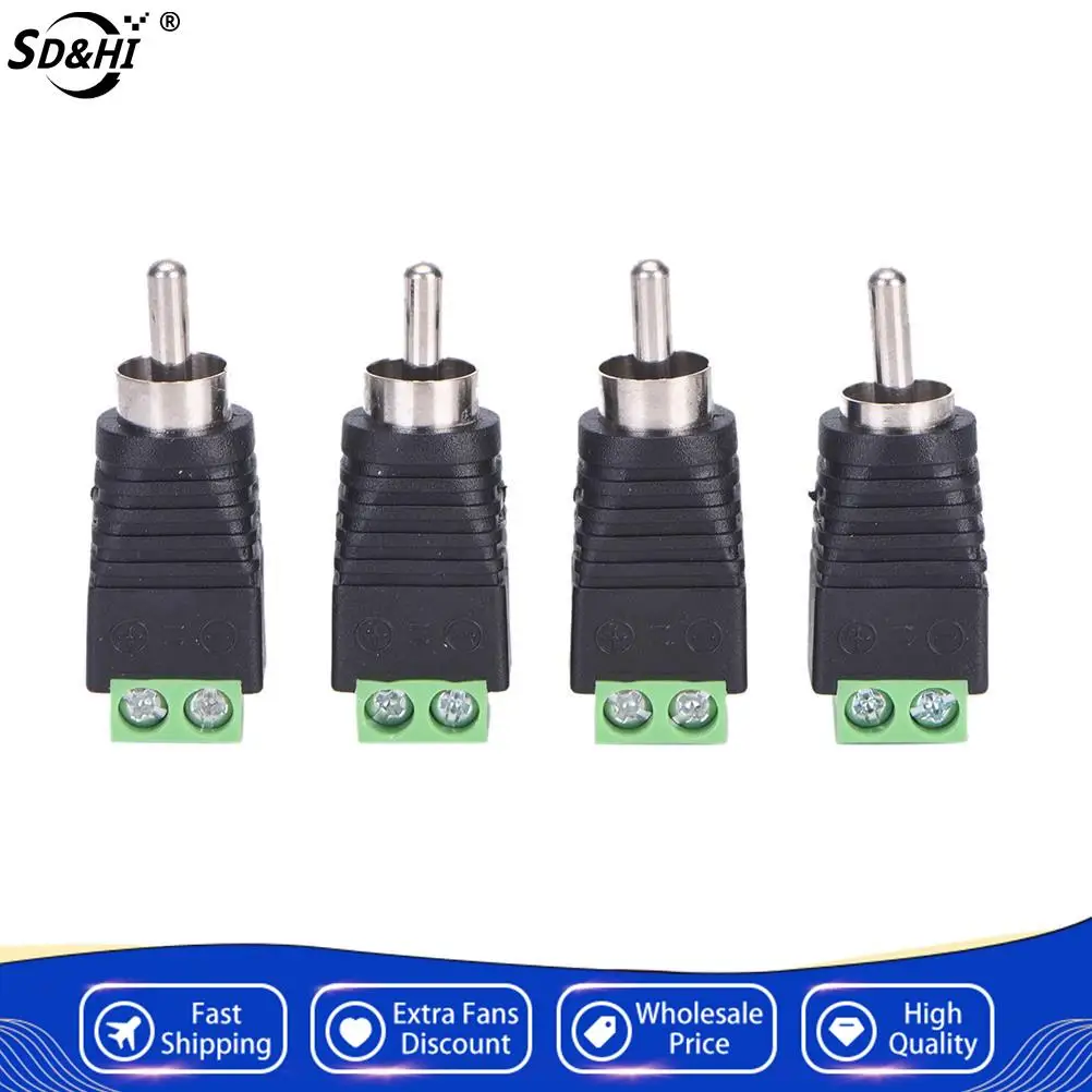 

4pcs/lot CCTV Phono RCA Male Plug TO AV Terminal Connector Video AV Speaker Wire cable to Audio Male RCA Connector Adapter