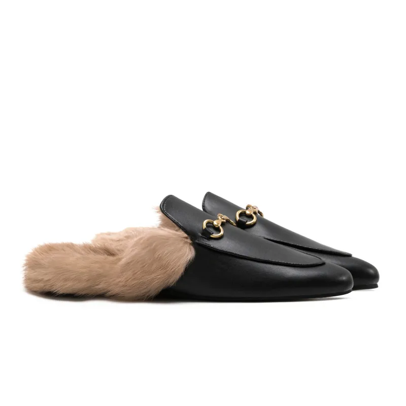 

Outside wear, Mao Mao slippers autumn and winter women's muller shoes, rabbit hair lazy flat shoes, fur size shoes size 35-44