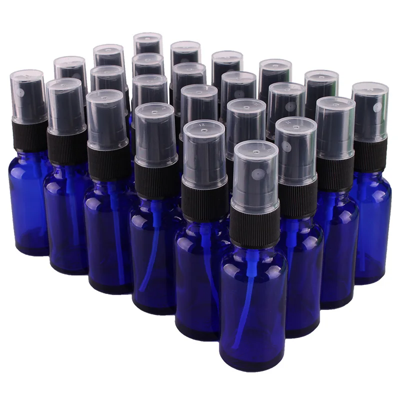 

W/ 24pcs Black Fine Mist Bottles Bottle Blue 20ml Glass Containers Empty Spray Oil Essential Cobalt Cosmetic Sprayer