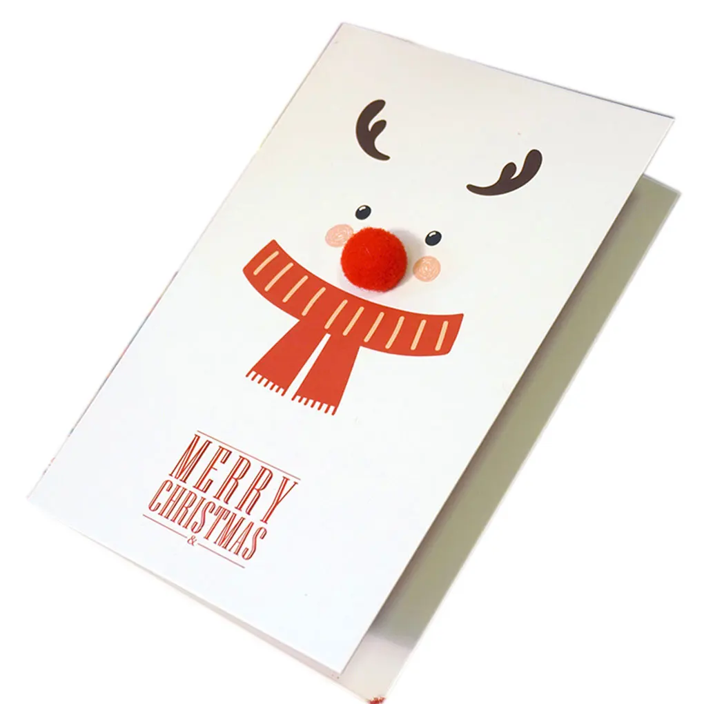 

Christmas Exquisite Greeting Card Cartoon Three-Dimensional Elk Hair Ball Nose Christmas Kids Postcard Gift Party Supplies