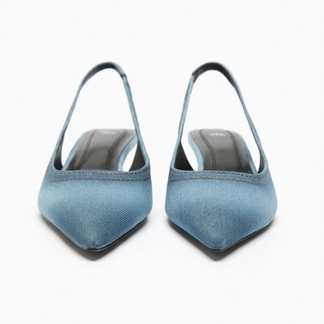 2023 Summer New Blue Denim Fabric High Heels Female Cat with Pointed Mule Shoes Shallow Mouth Single Shoes Package Head Sandals