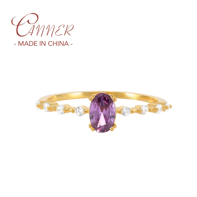 

CANNER 925 Sterling Silver 9K/10K/14K/18K/24K Solid Gold Rings Fantasy Purple Oval Zircon Wedding Ring For Women Fine Jewerly