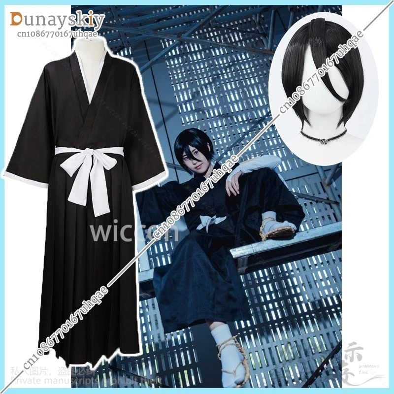 Аниме костюм Кучики Рукия косплей японское черное кимоно униформа парики Cos для
