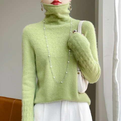 Женский кашемировый свитер, вязаный свитер из 100% чистой мериносовой шерсти, зимний модный топ с высоким воротником, Осенний теплый пуловер, 2023