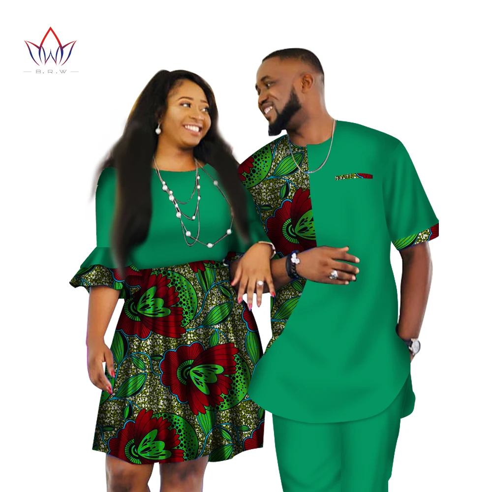 2023 African Clothes For Couple Wedding Dress And Men Suit O-neck Men Two Piece Set Dashiki Short Sleeve Cloth Plus Size WYQ80