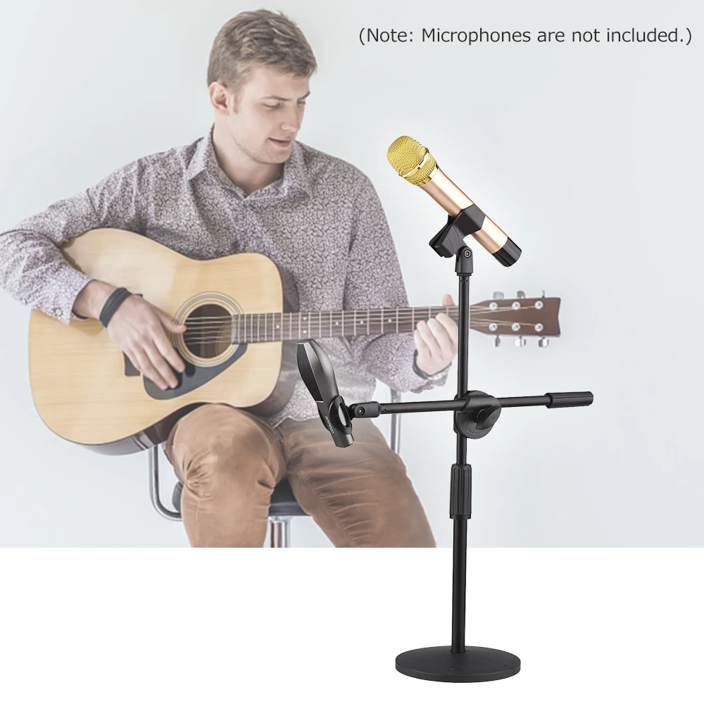 

Двухцелевая компактная противоскользящая металлическая основа, 2 зажима для микрофона, регулируемая подставка для микрофона, Настольный к...