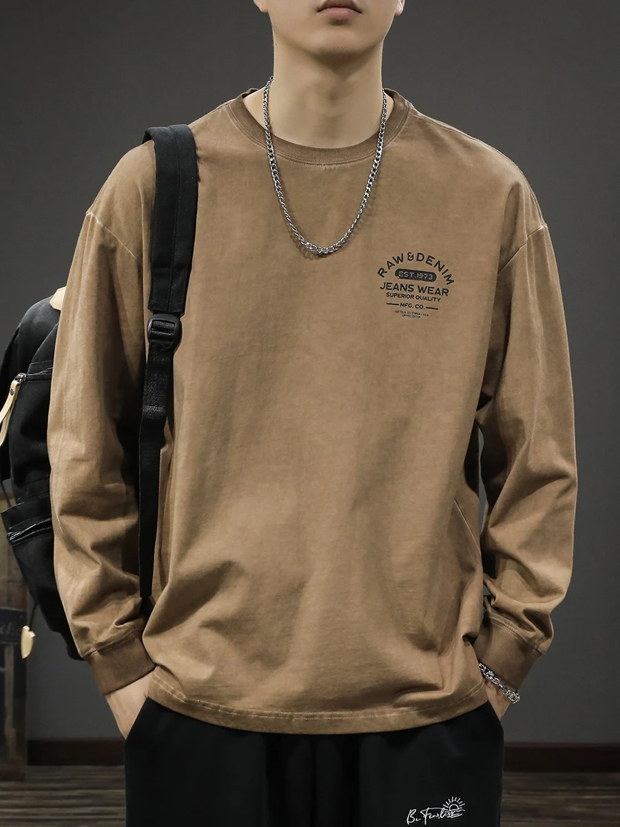 Мужская свободная рубашка с длинными рукавами из чистого хлопка в стиле ретро