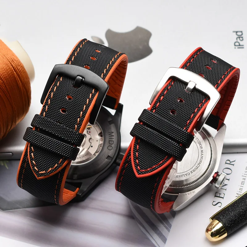 20mm 22mm 24mm Watchband Nylon Silicone Tape men waterproof breathable Rubber Wrist Bracelet For Ferrari Omega Mido watch strap