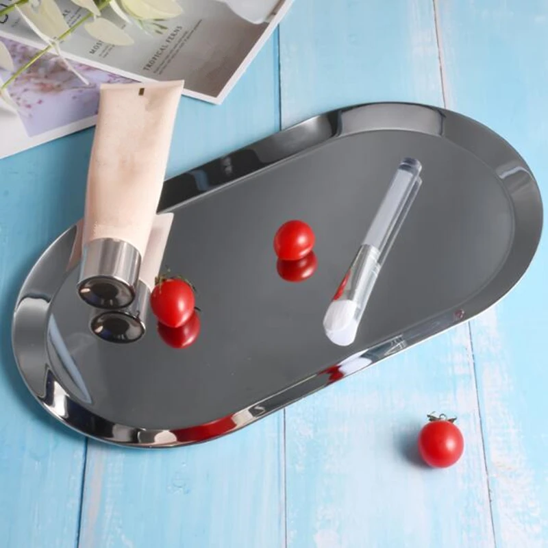 Oval Golden Storage Tray Stainless Steel Desktop Metal Dishes Cosmetic Jewelry Dessert Tea Plate Home Decoration |