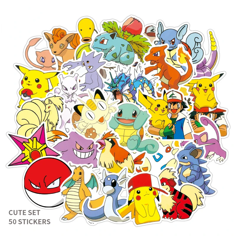 

50pcs Anime Pokemon Stickers Pikachu Graffiti Stickers Bicycle Computer Notebook Guitar Skateboard Water Cup Phone Case Stickers