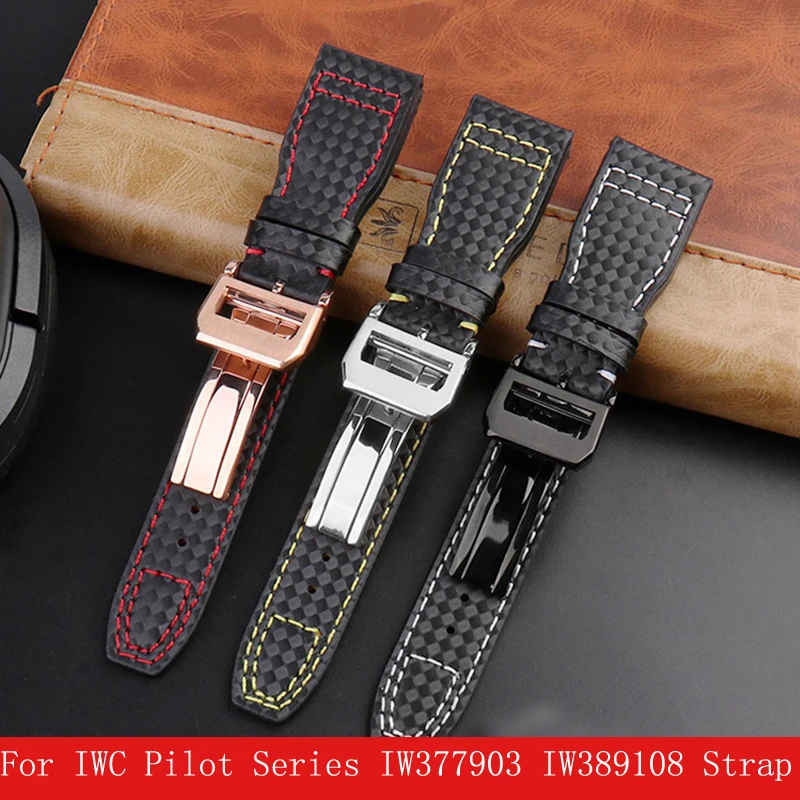 

Ремешок из углеродного волокна для IWC Pilot Series IW377903 IW389108, мужские ремешки для часов из натуральной кожи 20 мм 21 мм 22 мм