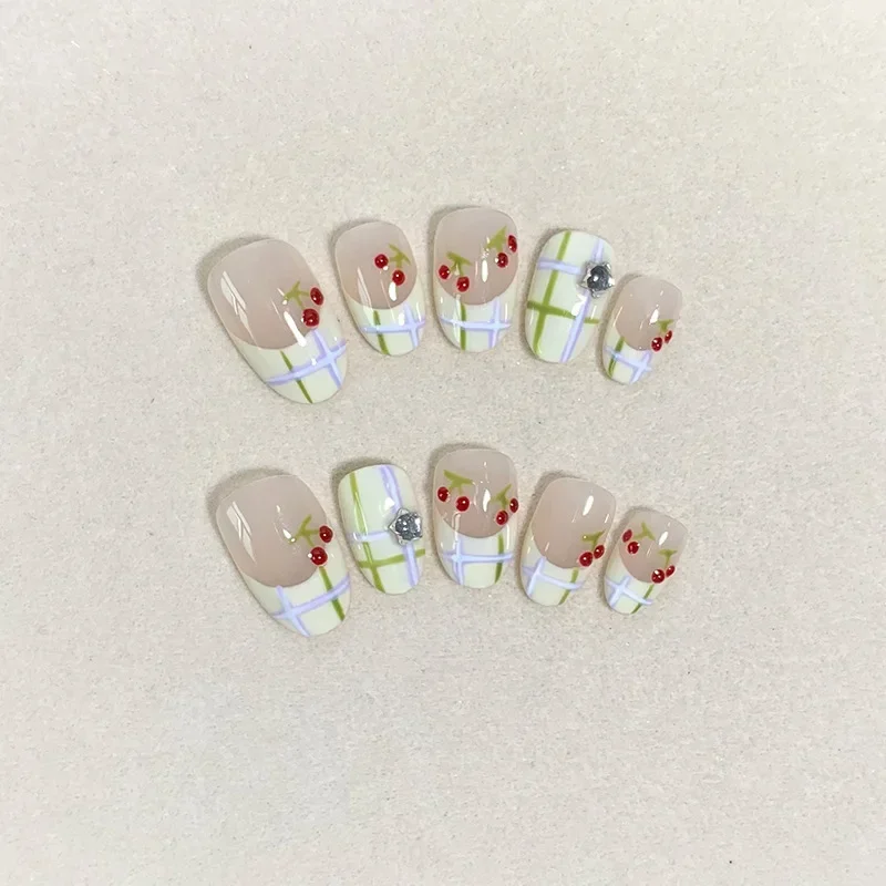 Акриловый пресс для ногтей Ручной работы Французская клетчатая вишня Дешевые