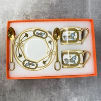 Luxury Horse Coffee Cup Set Bone China Tea Cups and Saucer Sets Ceramic Mugs Fine Porcelain Wedding Decoration