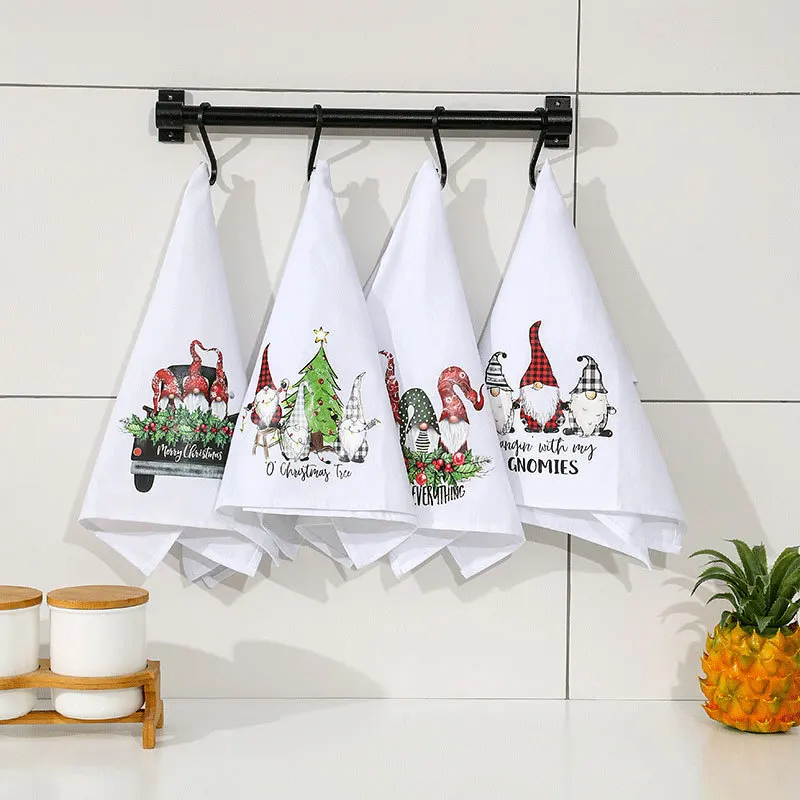 

New Pure White Pattern Christmas Towel Wipe Cloth Will Not Drop Hair Household Kitchen Supplies Santa Claus Elk Towel TableCloth
