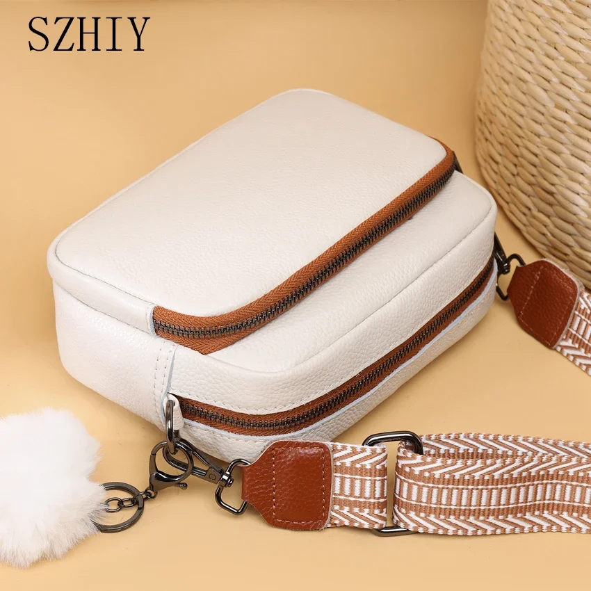 

100% Genuine Leather Shoulder Bag Women Fashion Crossbody Purse for girls Luxury Designer Soft Bag Plush Ball Mobile Phone Bag