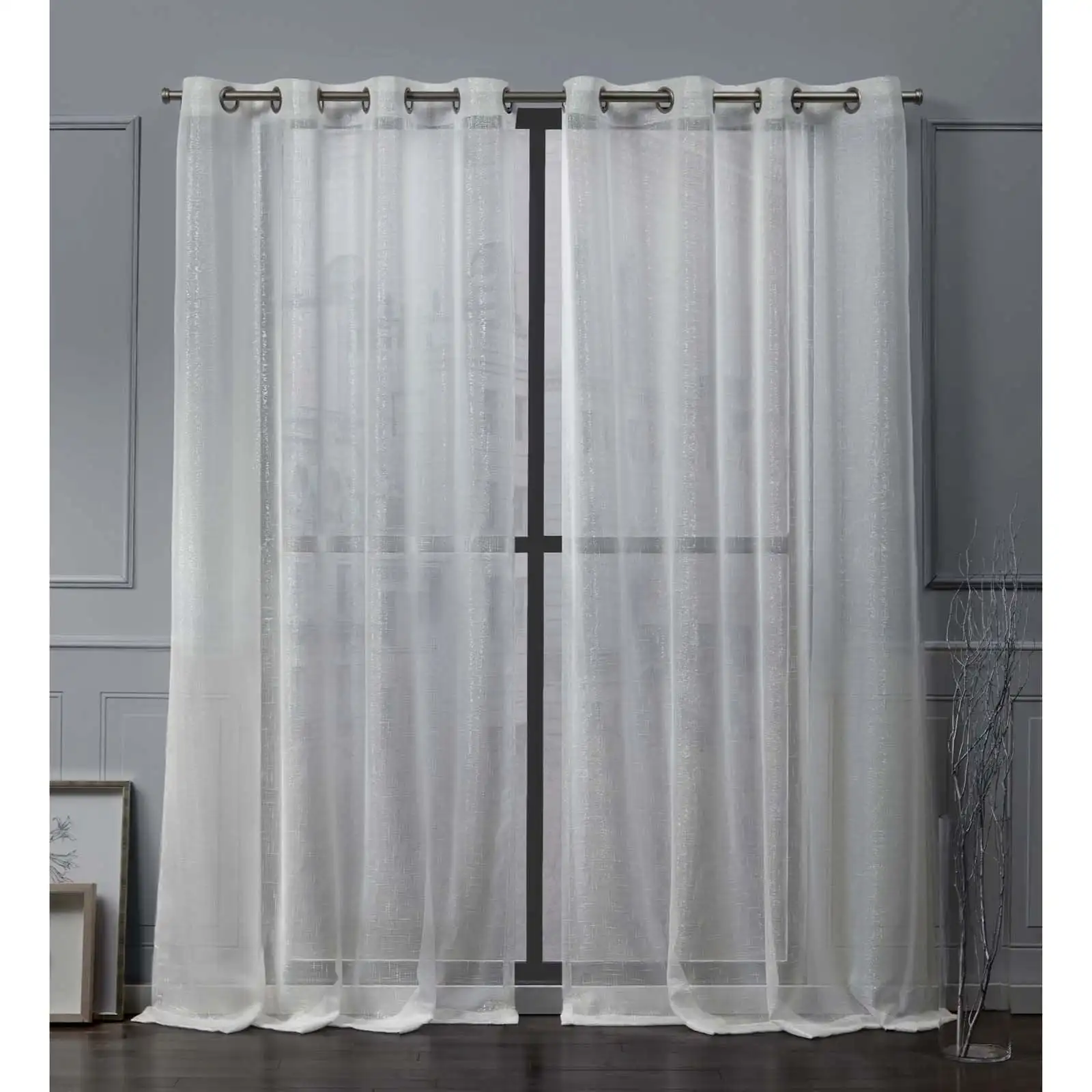 

Home Curtain Nicole Miller New York Iceland Metallic Sheer Grommet Top Curtain Panel Pair