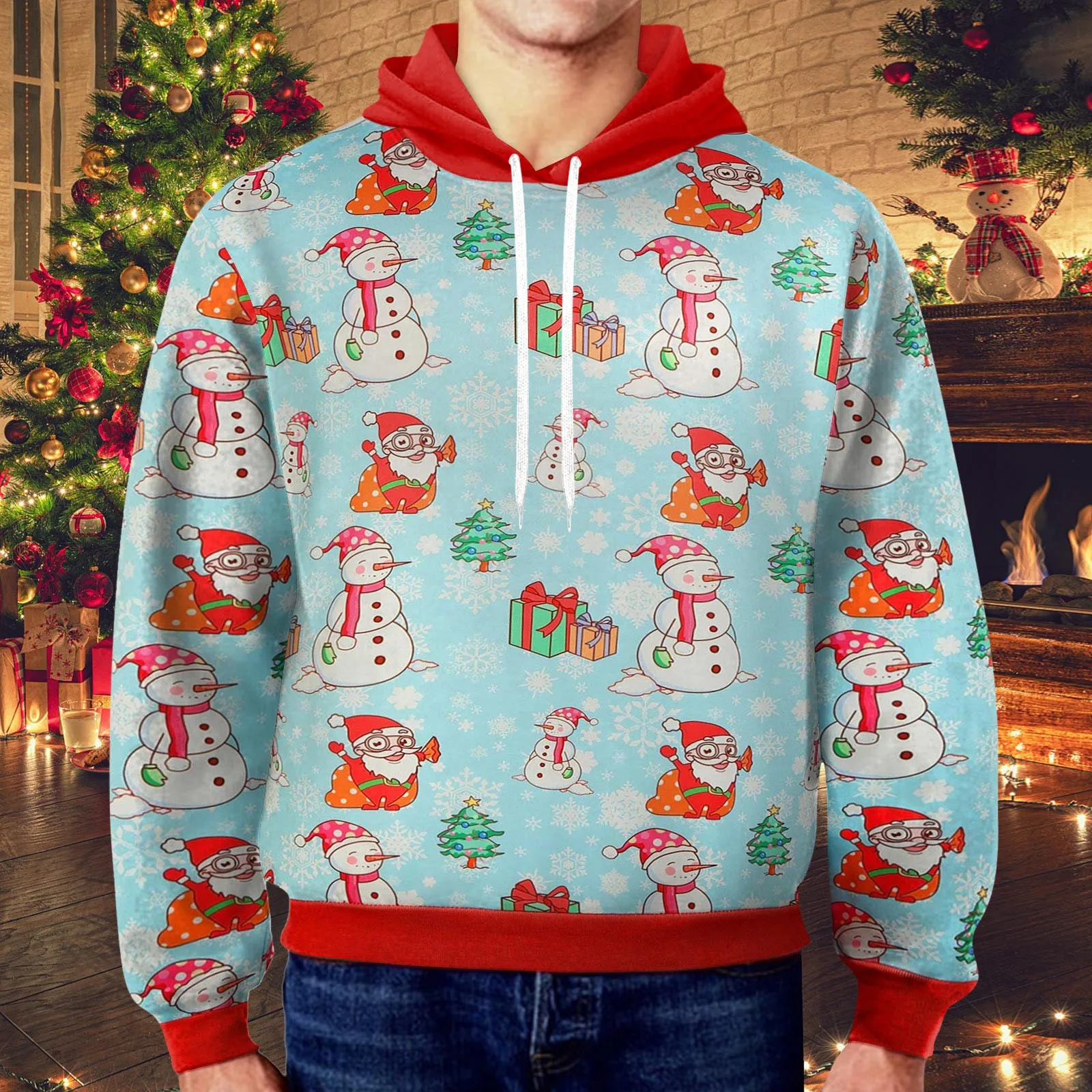 

Men's Winter Christmas Printed Casual Sports Loose Hoodie Sweatshirt Mens Hoodie 2xl