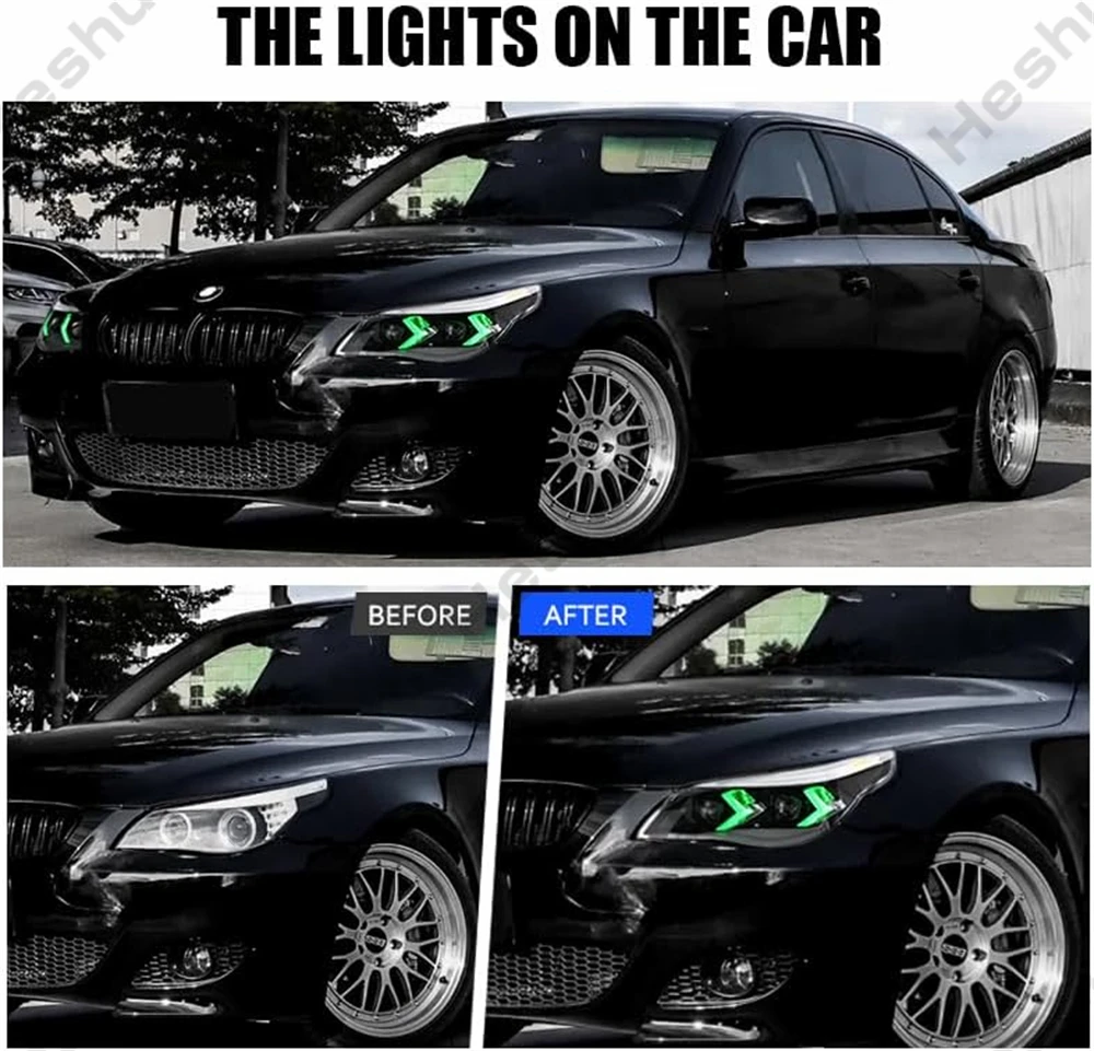 Фото Пара светодиодных фар для BMW E60 E61 M5 5-Series 525i 528i 530i 540i 2003-2010 гг., передние фары, указатели поворота, DRL, фары №2