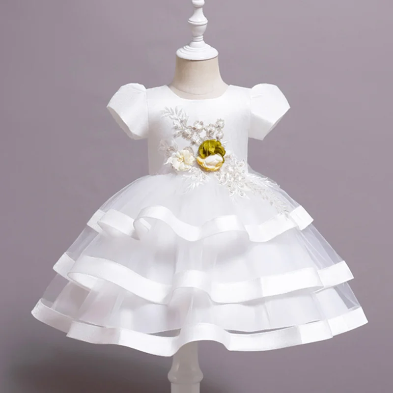 

Girl's dress new children's princess skirt fluffy sarong embroidered skirt one year old dress flower child skirt