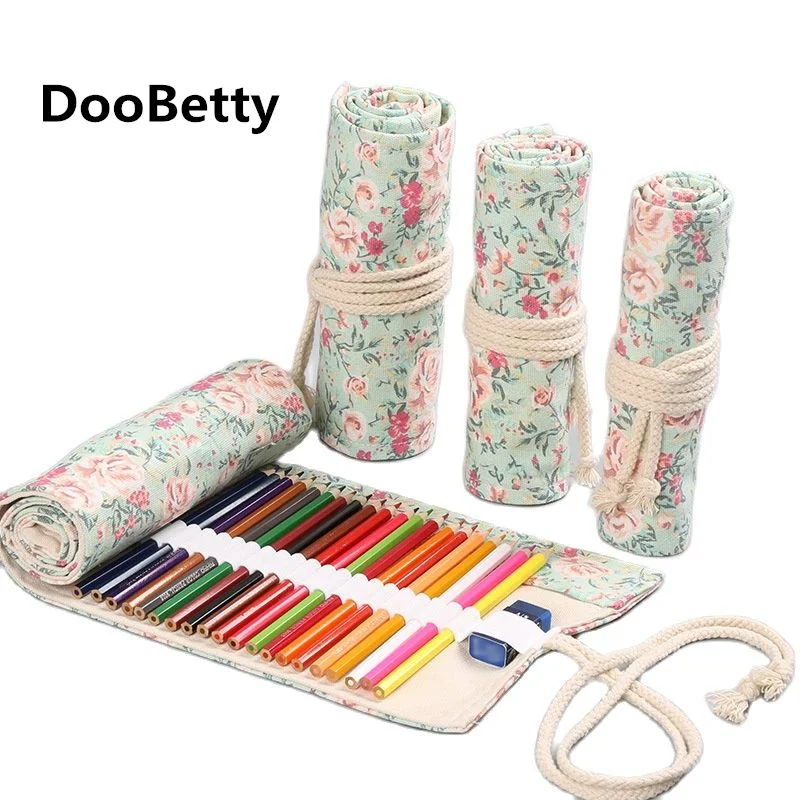 

36/48/72 Holes Cute Canvas Roll Pen Curtain Pencil Bag Case Makeup Wrap Holder Storage Pouch