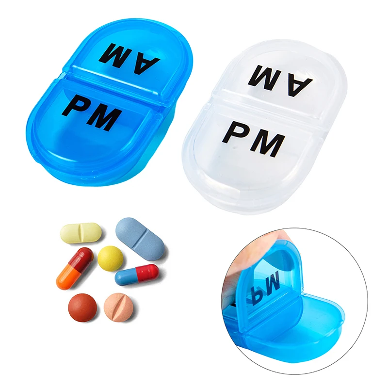 

2 отделения, водонепроницаемый органайзер для таблеток, портативный овальный контейнер для таблеток, контейнер для таблеток, ежедневные контейнеры AM & PM